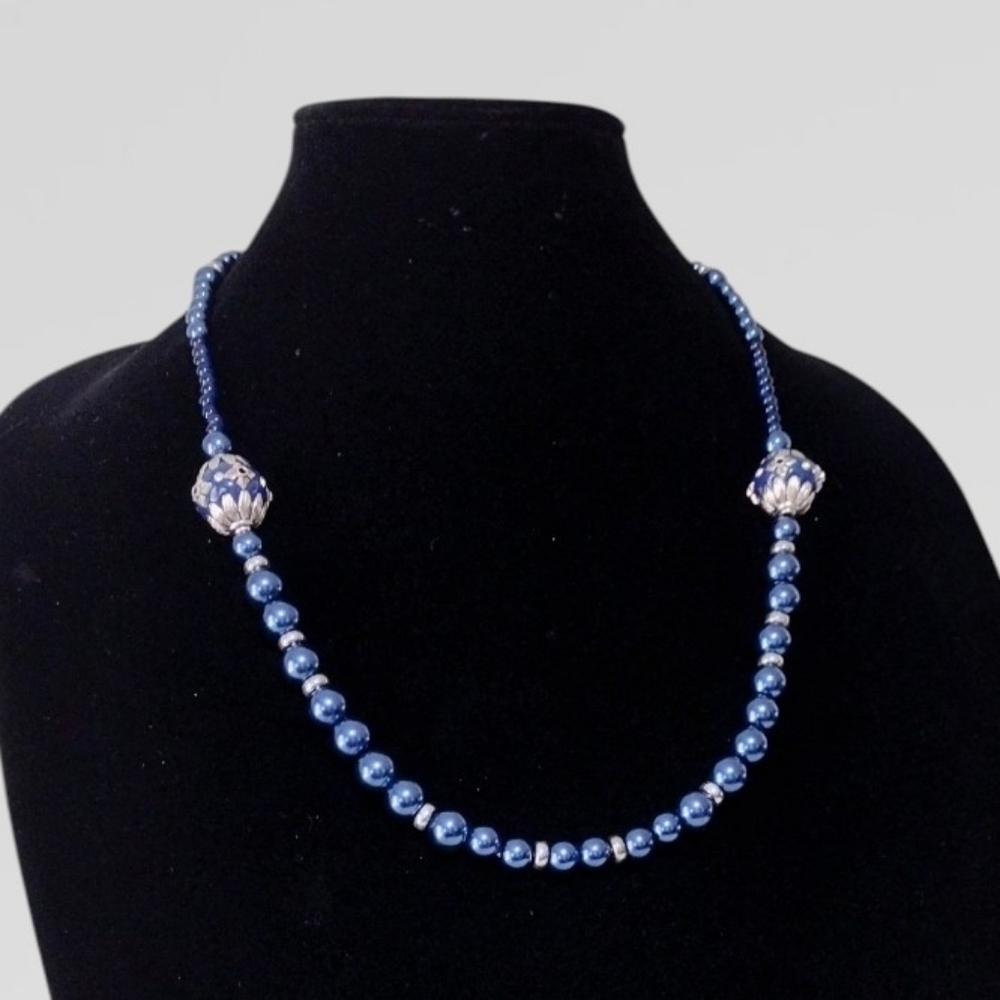 Blue Beaded Necklace with Large Accent Beads